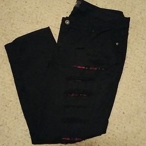 Torrid Black Distressed Skinny Jeans w/ Red Plaid